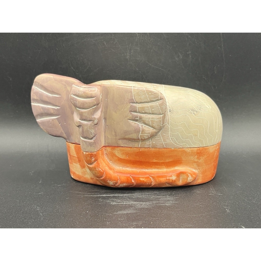 Hand Carved Soapstone Laying Elephant Trinket Dish Kenya Africa Safari Vtg